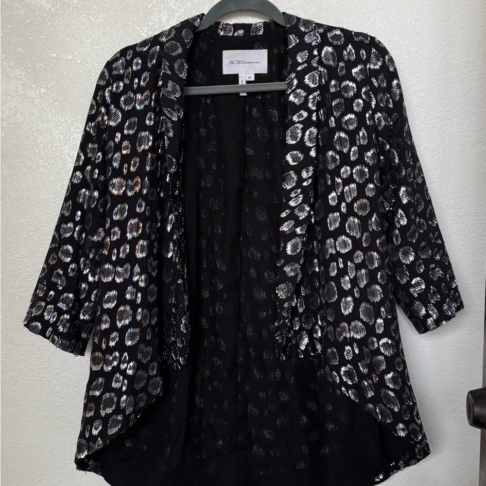 BCBGeneration Black and Silver Leopard Print Jacket